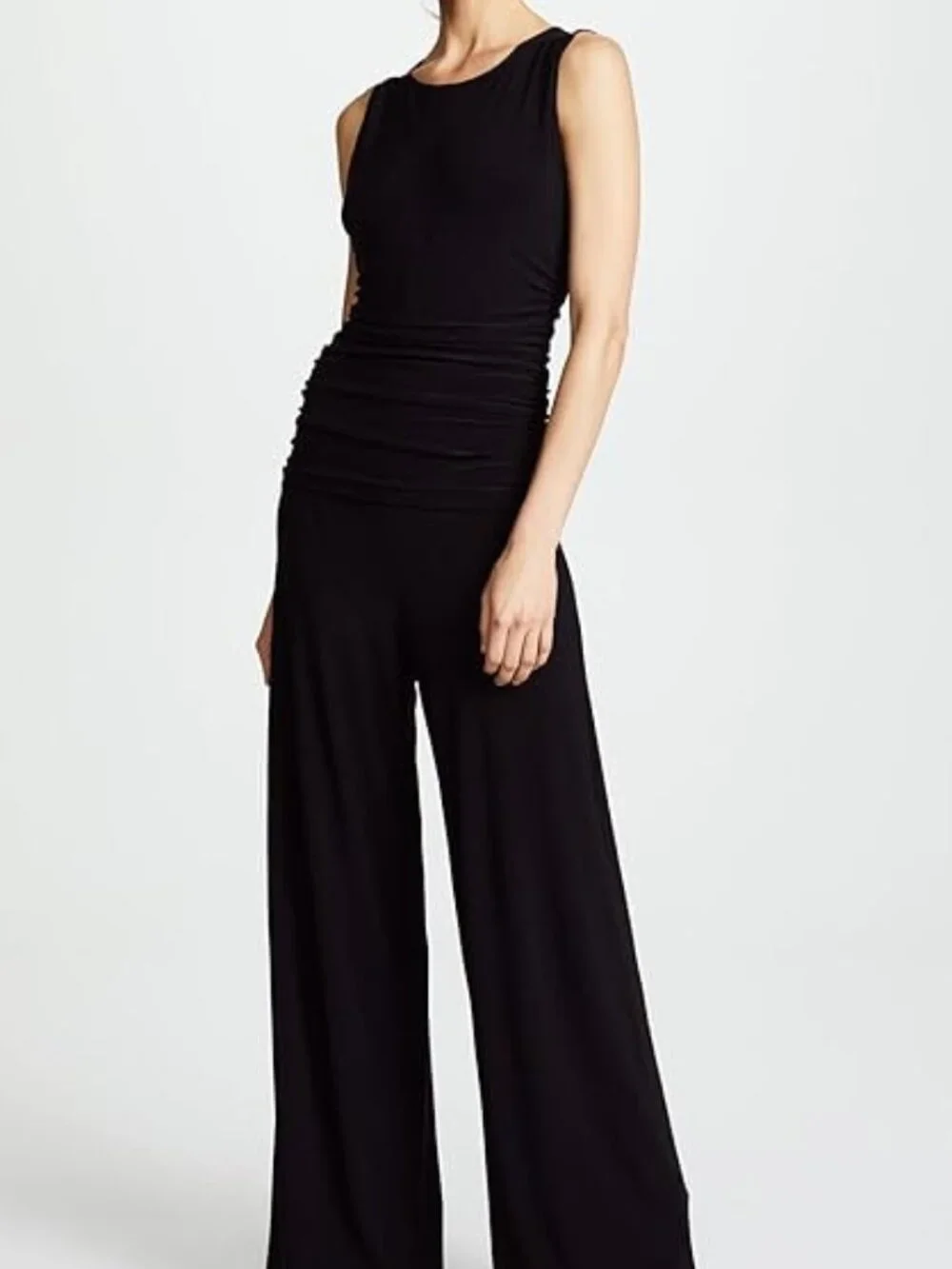 Norma Kamali Brand Women's XL Black Shirred Waist Jumpsuit Wide Leg Pant - Picture 6 of 11